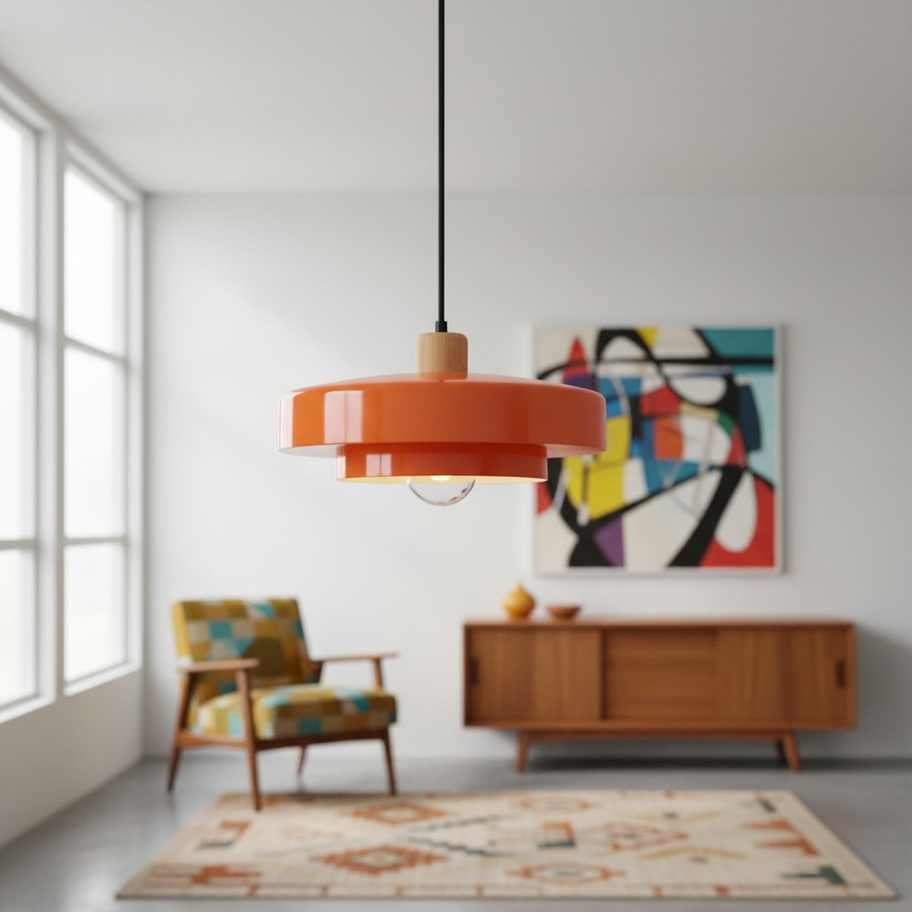 NEW Retro Mid Century Modern Orange Pendant Lamp Light Fixture Nordic 2 Tiered